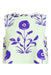 A sleeveless top featuring a purple watercolor-style floral print on a pale mint green background, shown flat against a white background.