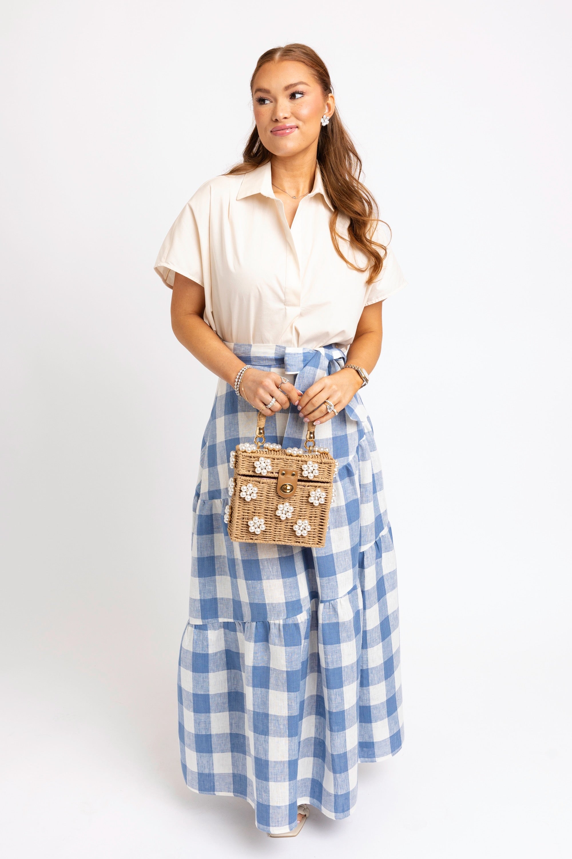 Buffalo Check Maxi Skirt with Tie