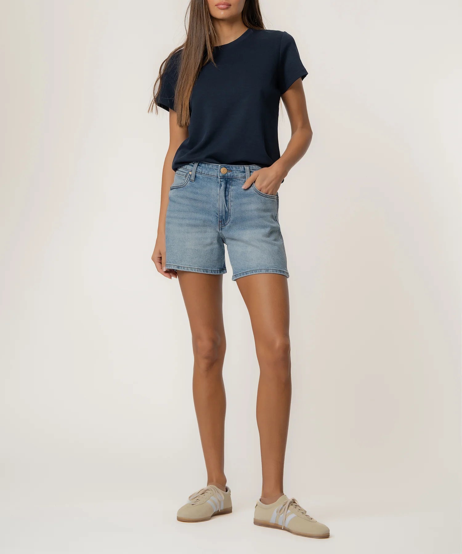 Jane High Rise Long Short - Medium Wash