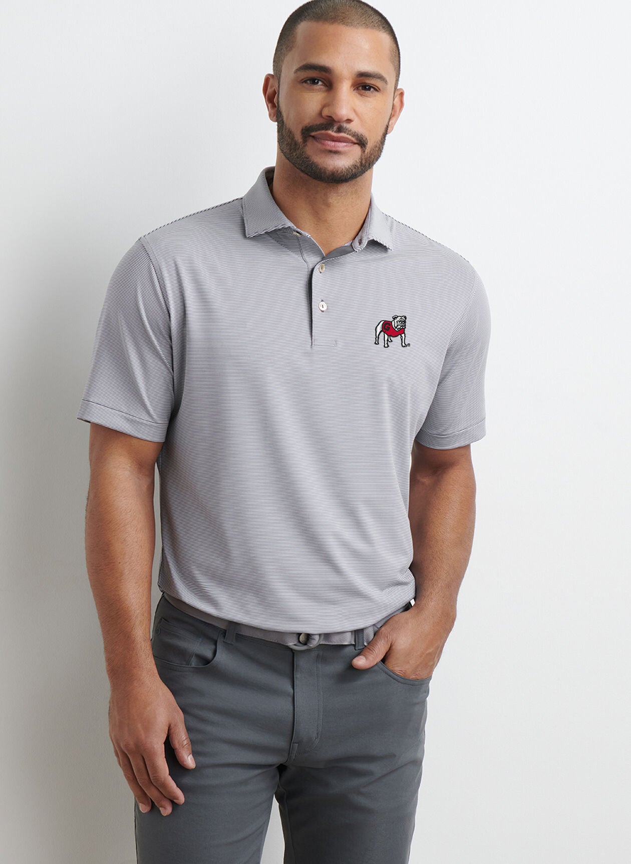 Georgia Standing Bulldog Jubilee Stripe Performance Polo by Peter Millar