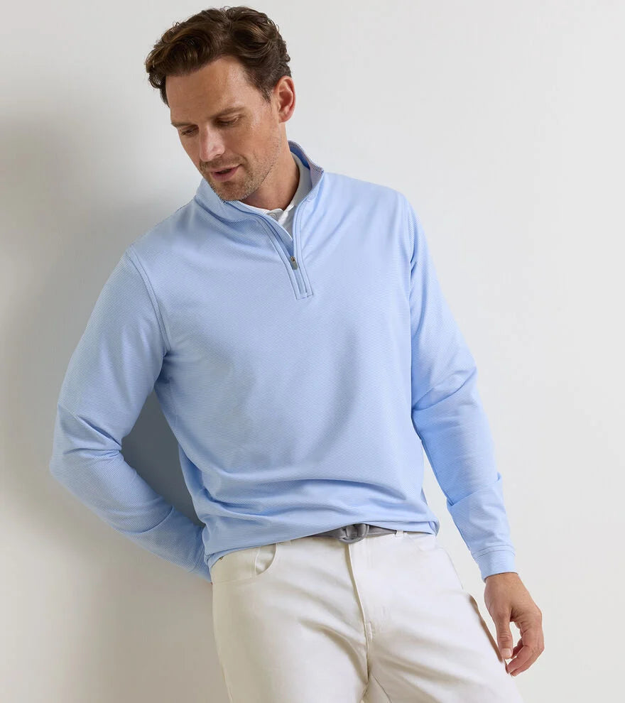 Perth Sugar Stripe Performance Quarter-Zip by Peter Millar - Cottage Blue w/ White
