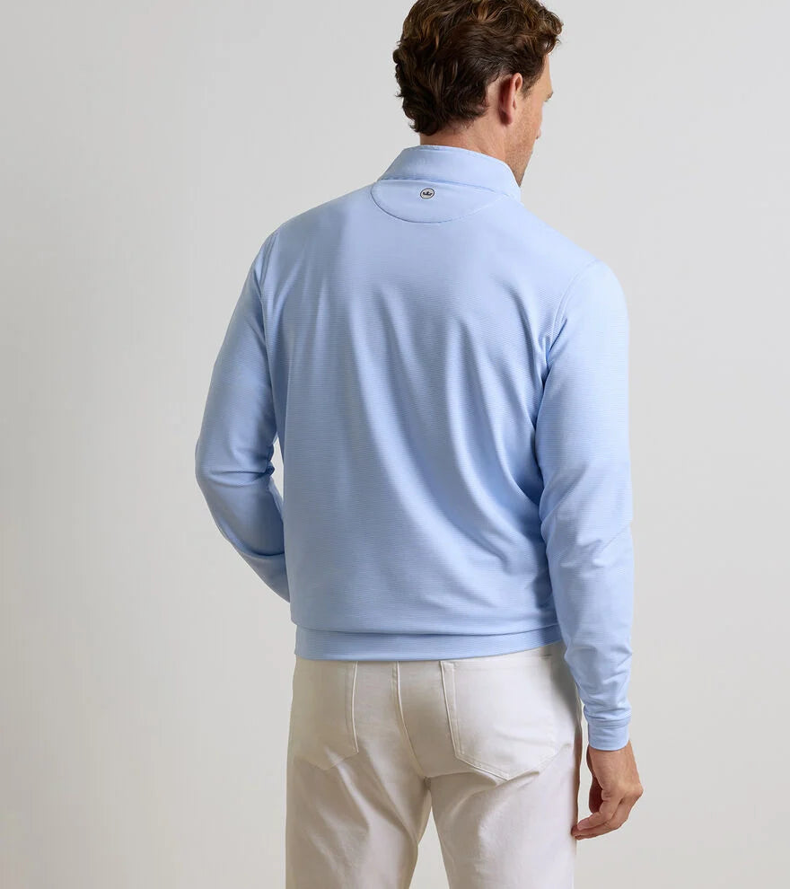 Perth Sugar Stripe Performance Quarter-Zip by Peter Millar - Cottage Blue w/ White