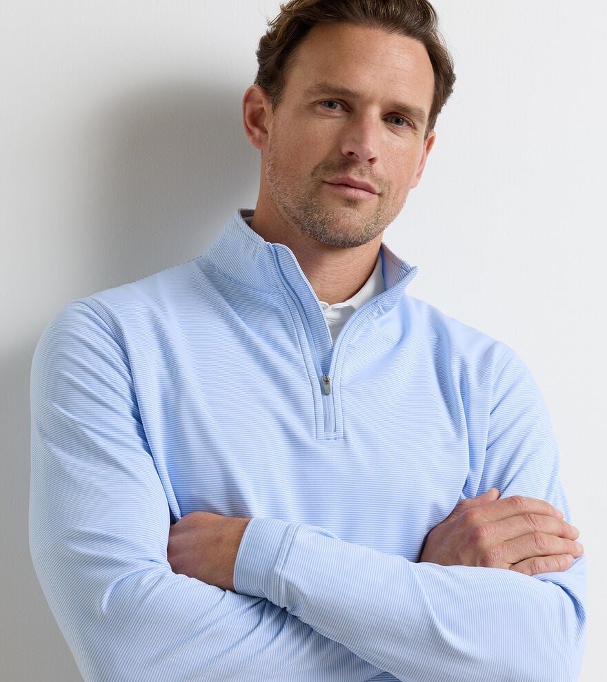 Perth Sugar Stripe Performance Quarter-Zip by Peter Millar - Cottage Blue w/ White
