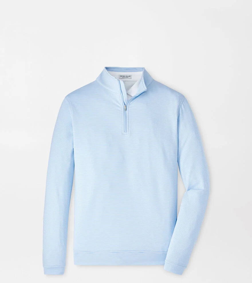 Perth Sugar Stripe Performance Quarter-Zip by Peter Millar - Cottage Blue w/ White