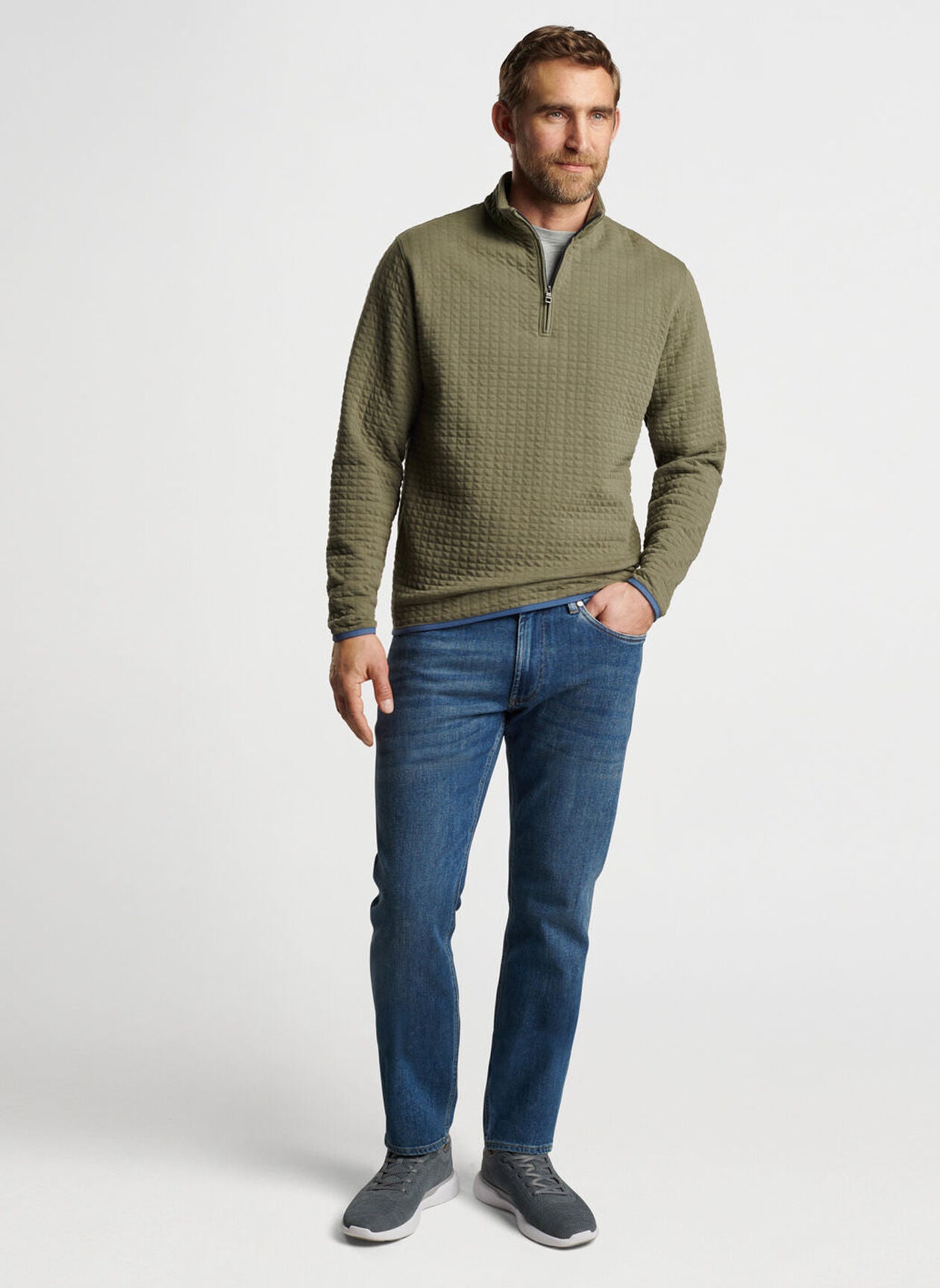 Quad Quilted Quarter-Zip by Peter Millar - Military