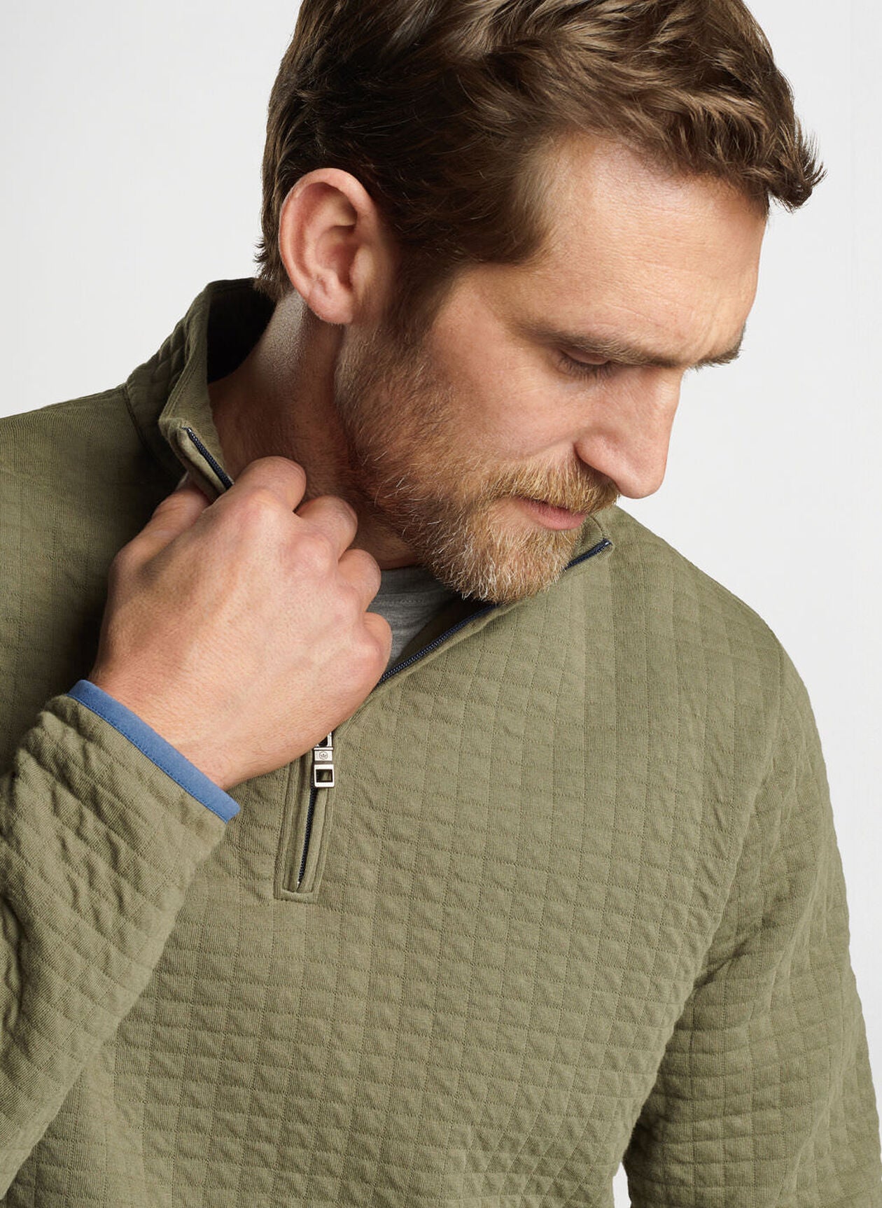 Quad Quilted Quarter-Zip by Peter Millar - Military