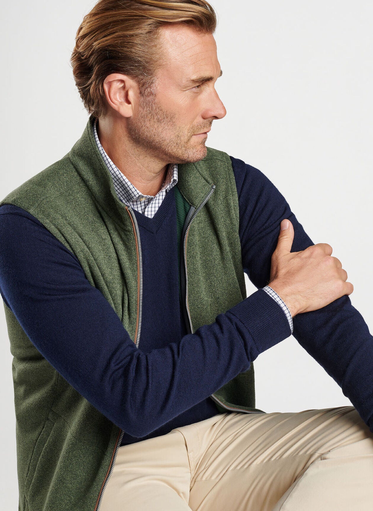 Crown Sweater Fleece Vest by Peter Millar - Dark Olive