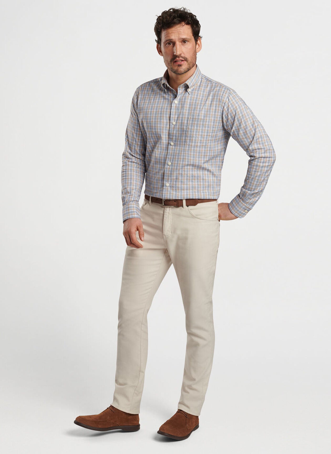 Powell Crown Lite Cotton-Stretch Sport Shirt by Peter Millar - British Tan