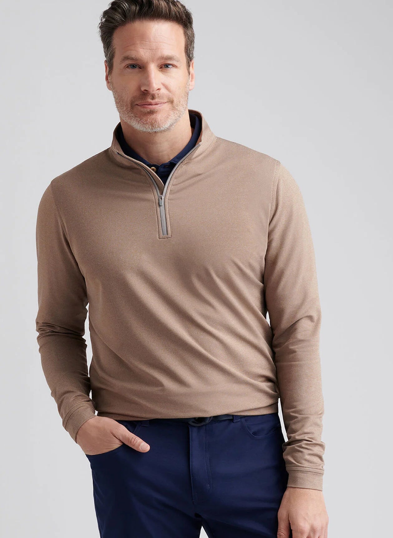 Perth Mélange Performance Quarter-Zip by Peter Millar - Poplar Brown