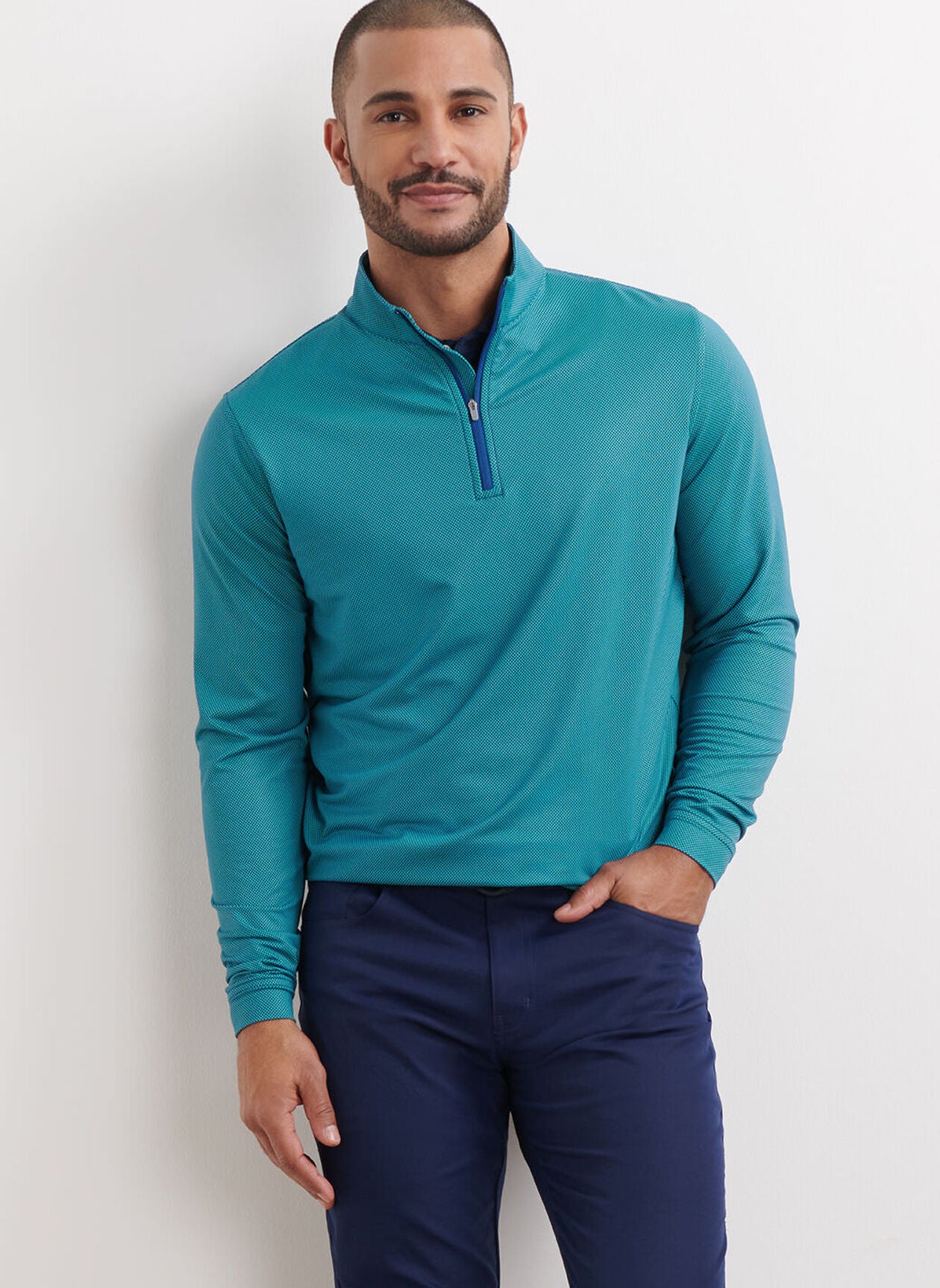 Perth Birdseye Performance Quarter-Zip by Peter Millar - Sports Navy