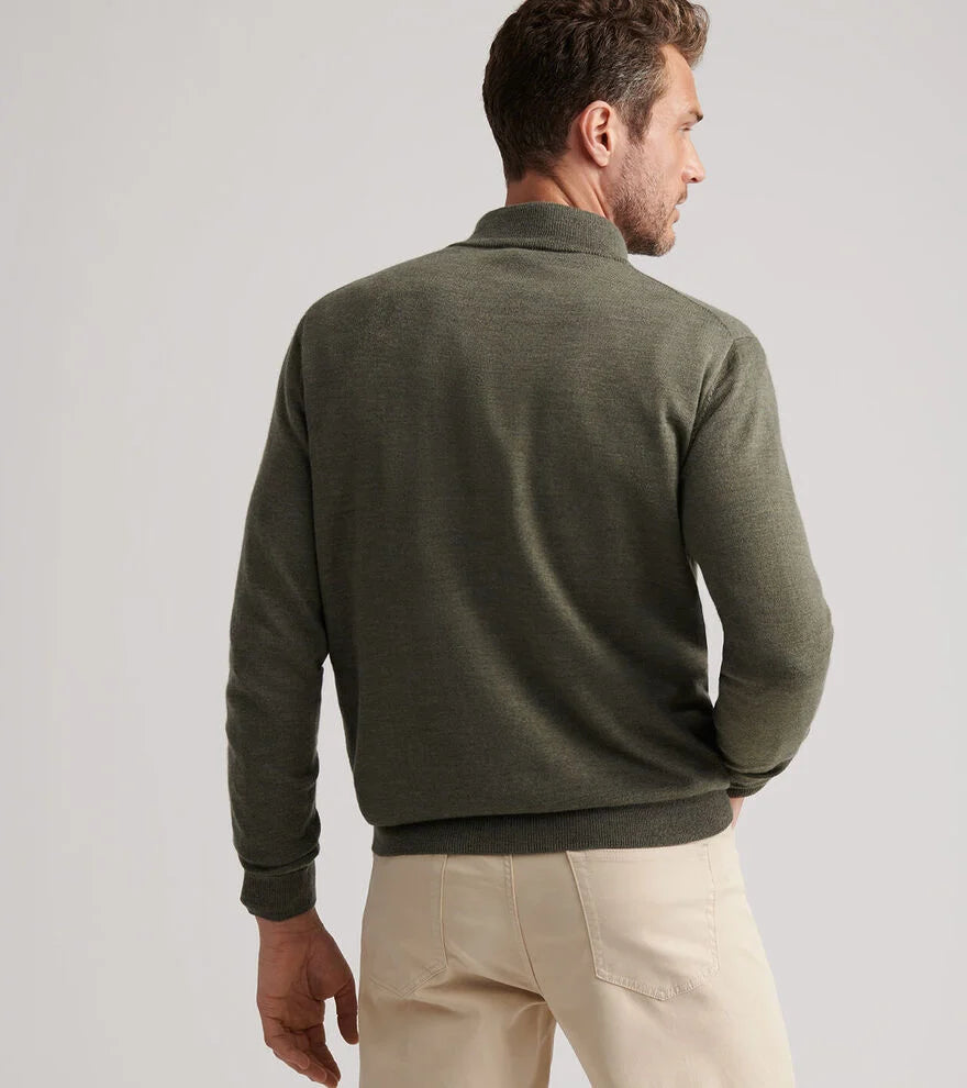 Autumn Crest Suede Trim Quarter-Zip by Peter Millar - Basil
