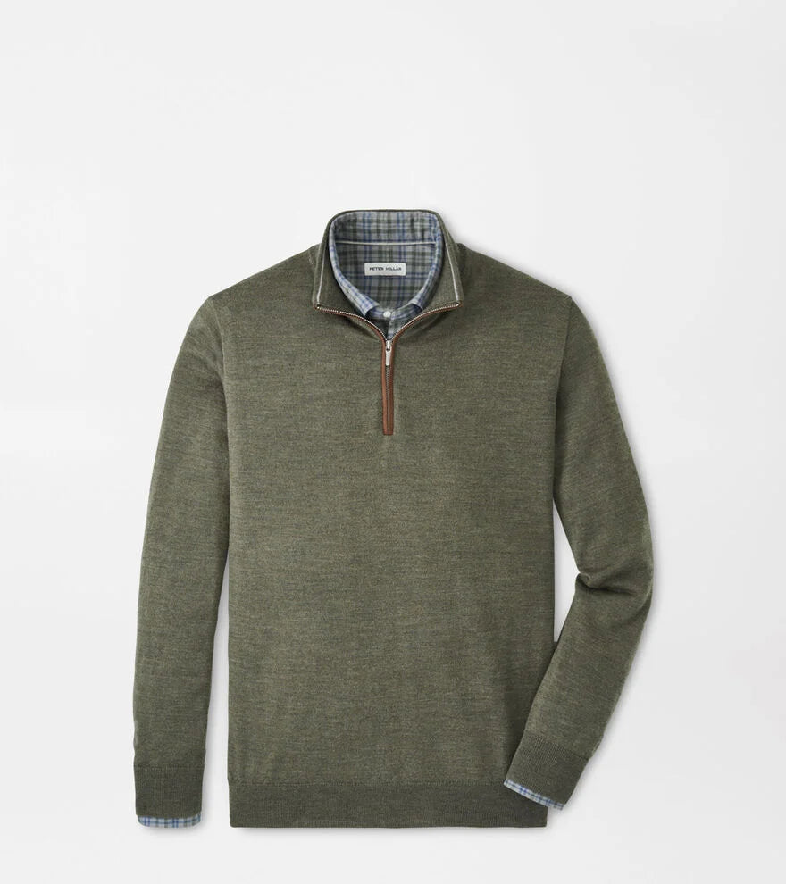 Autumn Crest Suede Trim Quarter-Zip by Peter Millar - Basil