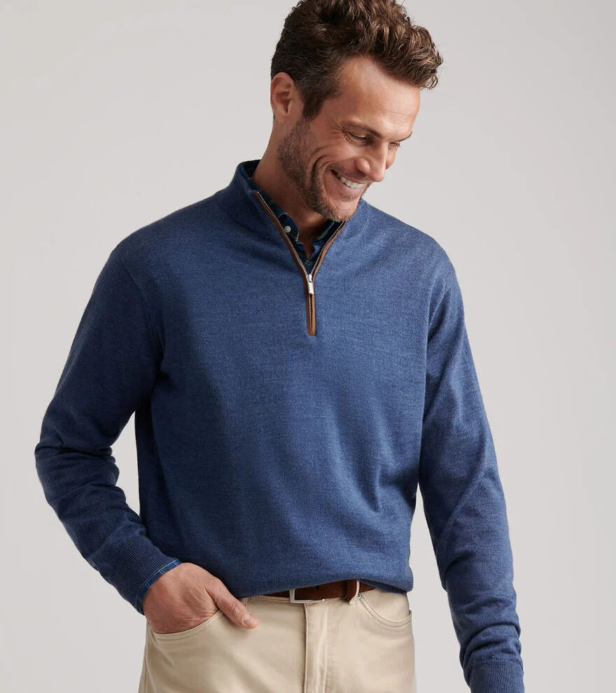 Autumn Crest Suede Trim Quarter-Zip by Peter Millar - Blue Haze