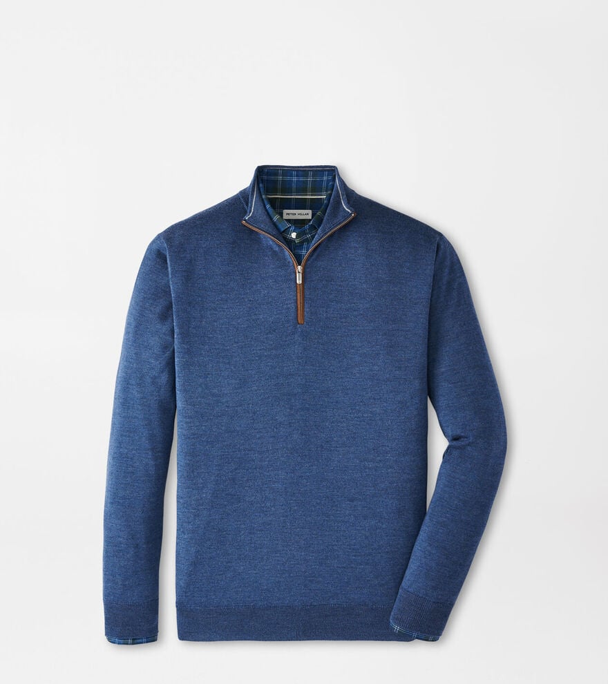 Autumn Crest Suede Trim Quarter-Zip by Peter Millar - Blue Haze