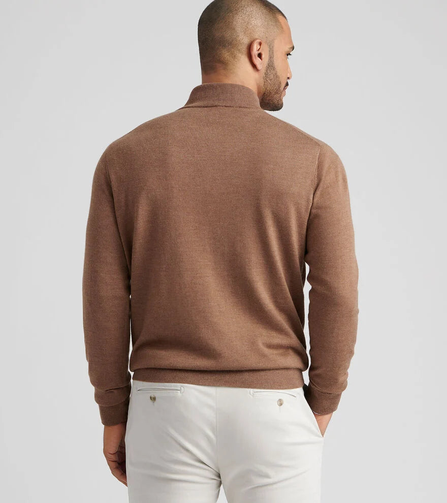 Autumn Crest Suede Trim Quarter-Zip by Peter Millar - British Tan