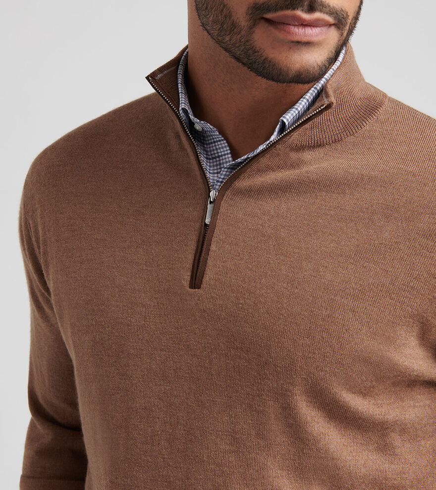 Autumn Crest Suede Trim Quarter-Zip by Peter Millar - British Tan