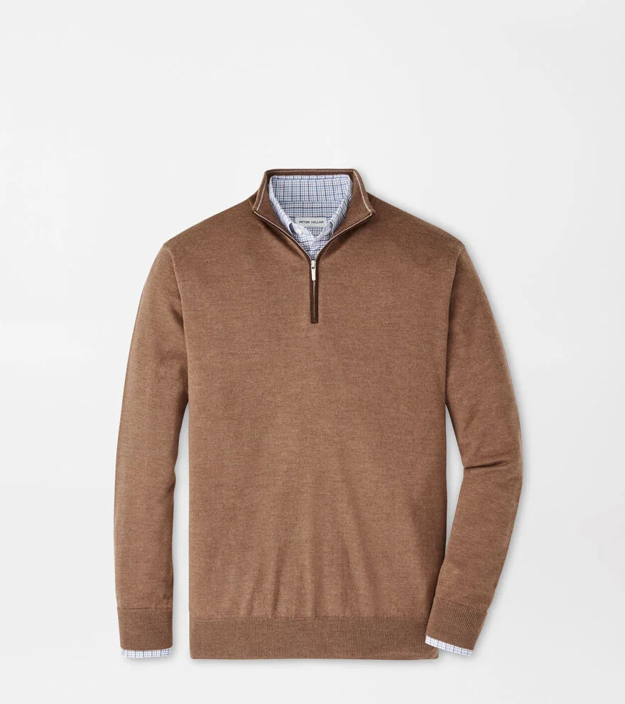 Autumn Crest Suede Trim Quarter-Zip by Peter Millar - British Tan