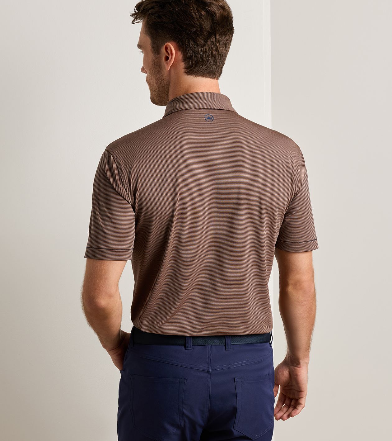 Jubilee Performance Jersey Polo by Peter Millar - Navy w/ Dark Amber