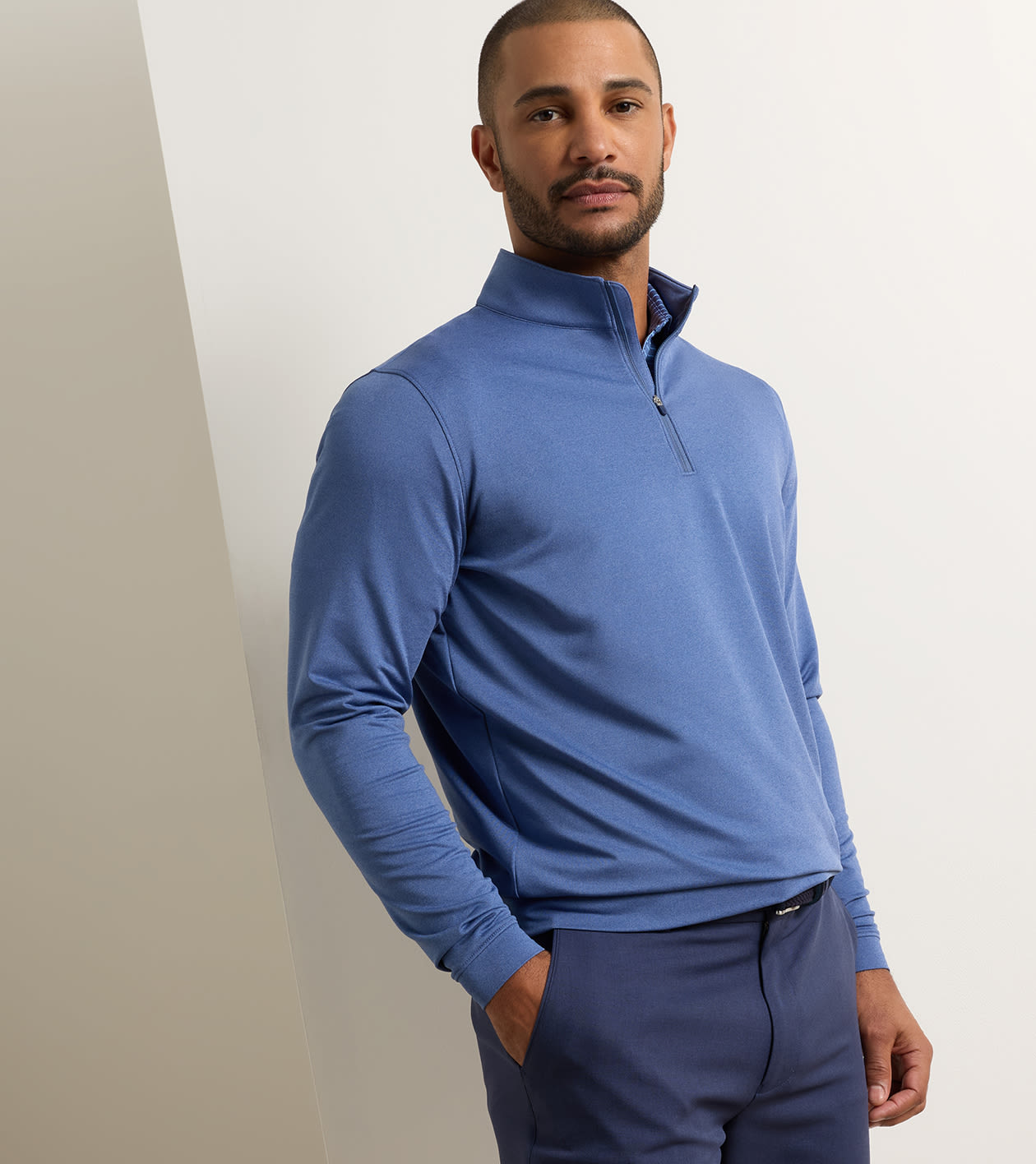 Perth Melange Performance Quarter-Zip by Peter Millar - Bali Blue