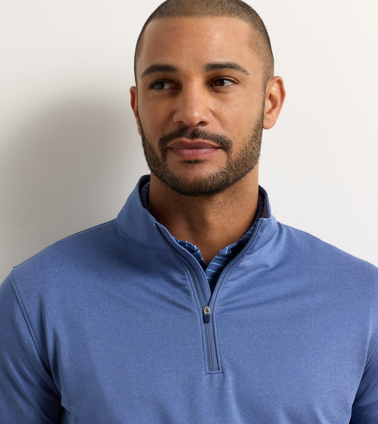 Perth Melange Performance Quarter-Zip by Peter Millar - Bali Blue