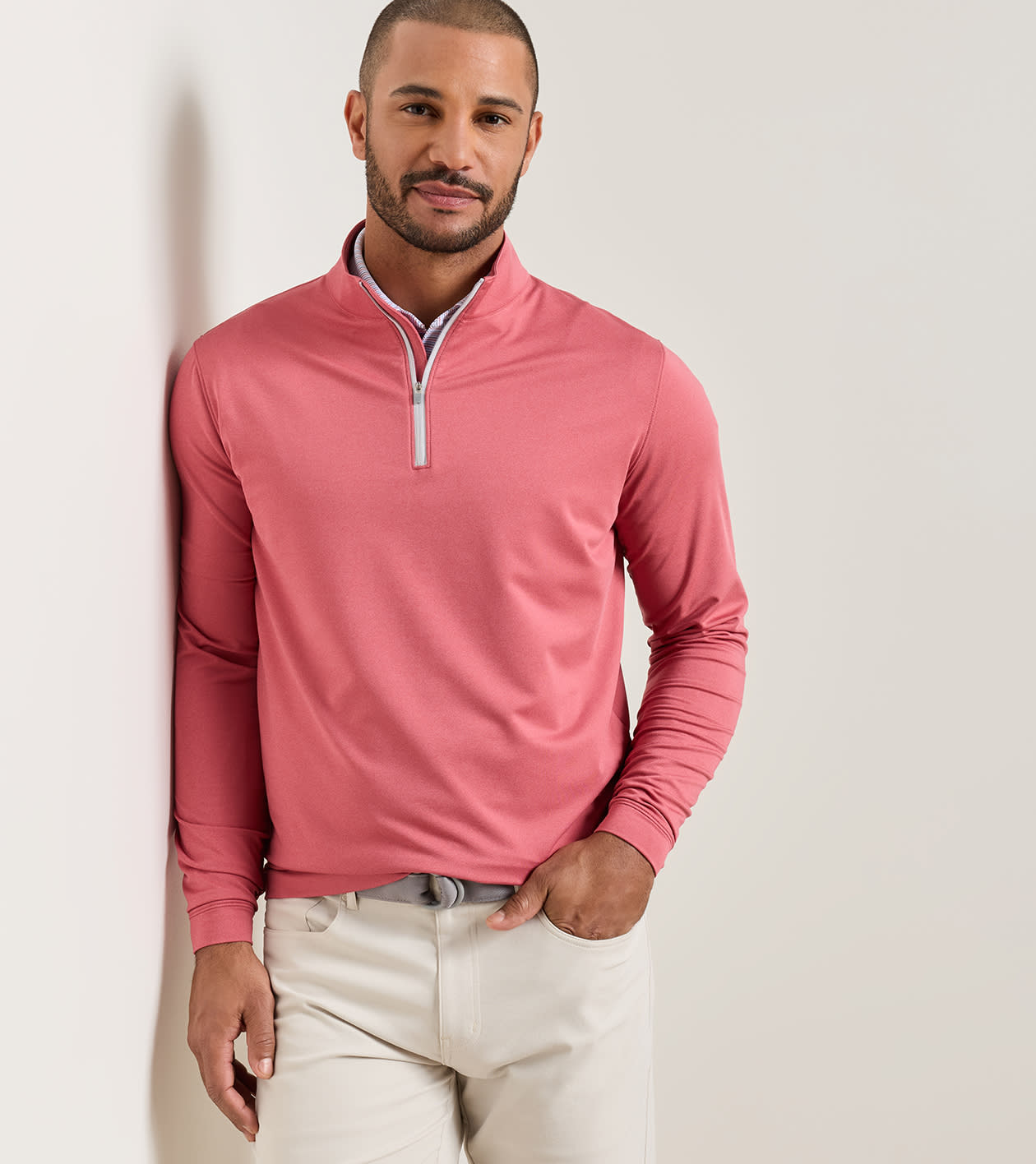 Perth Mélange Performance Quarter-Zip by Peter Millar - Red Coral