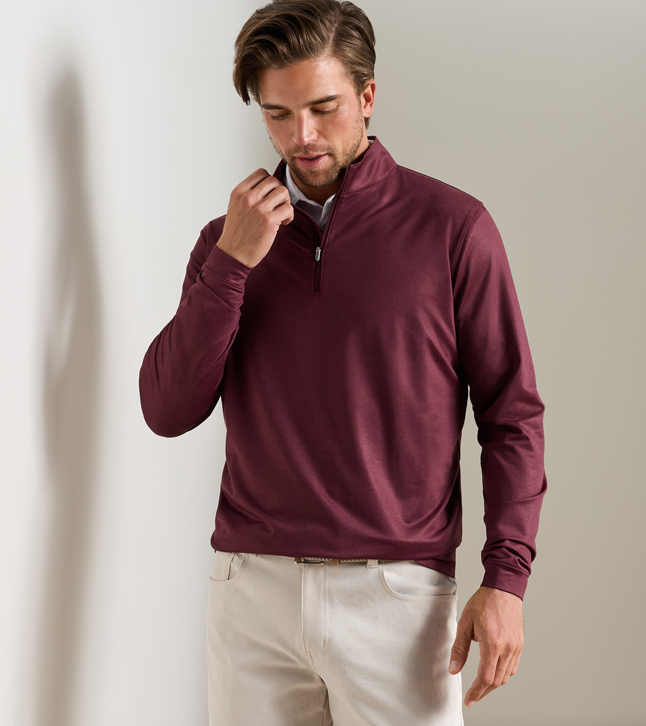 Perth Herringbone Performance Quarter-Zip by Peter Millar - Bordeaux