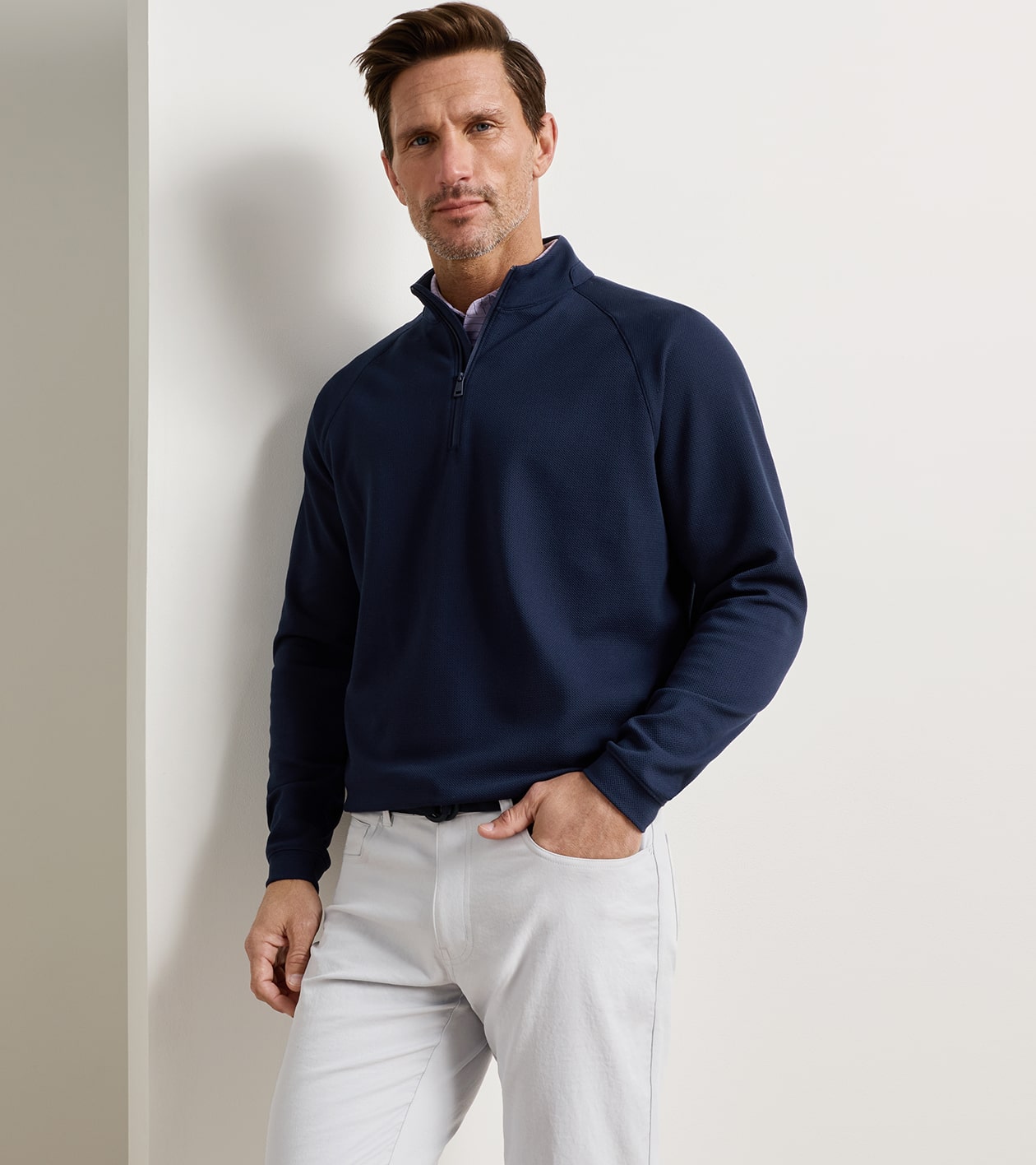Cradle Piqué Performance Quarter-Zip by Peter Millar - Navy