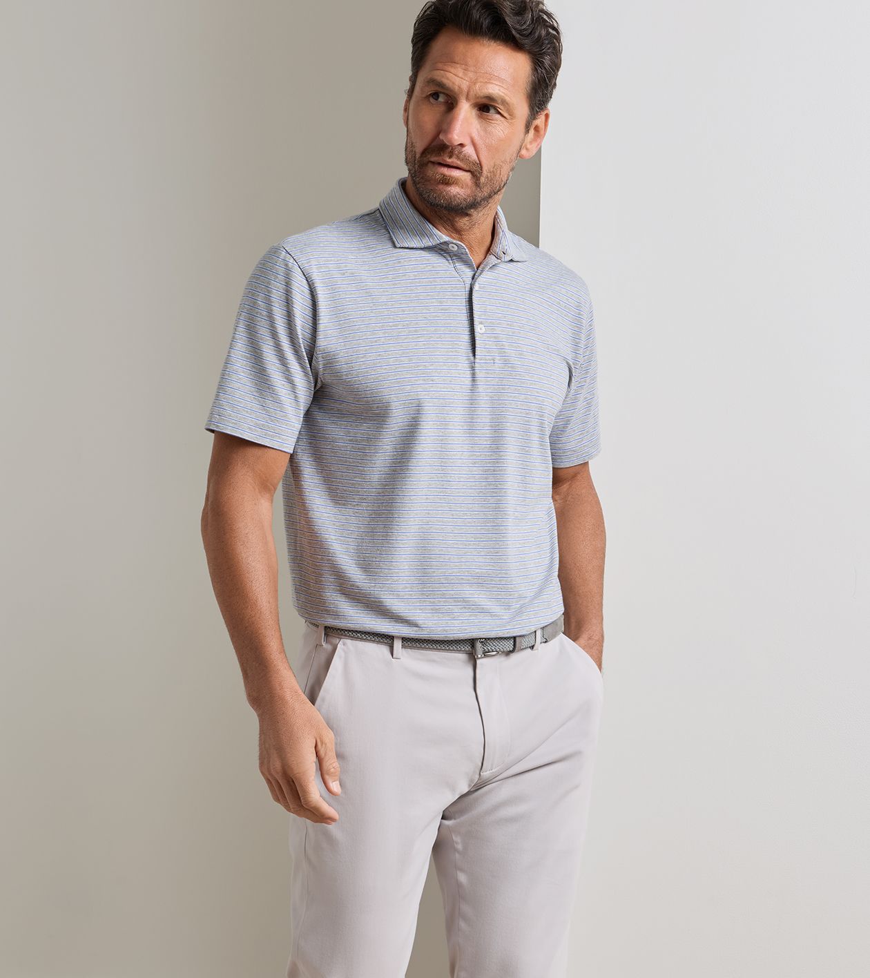 Tripp Crown Flex Cotton Polo by Peter Millar - Grey Heather