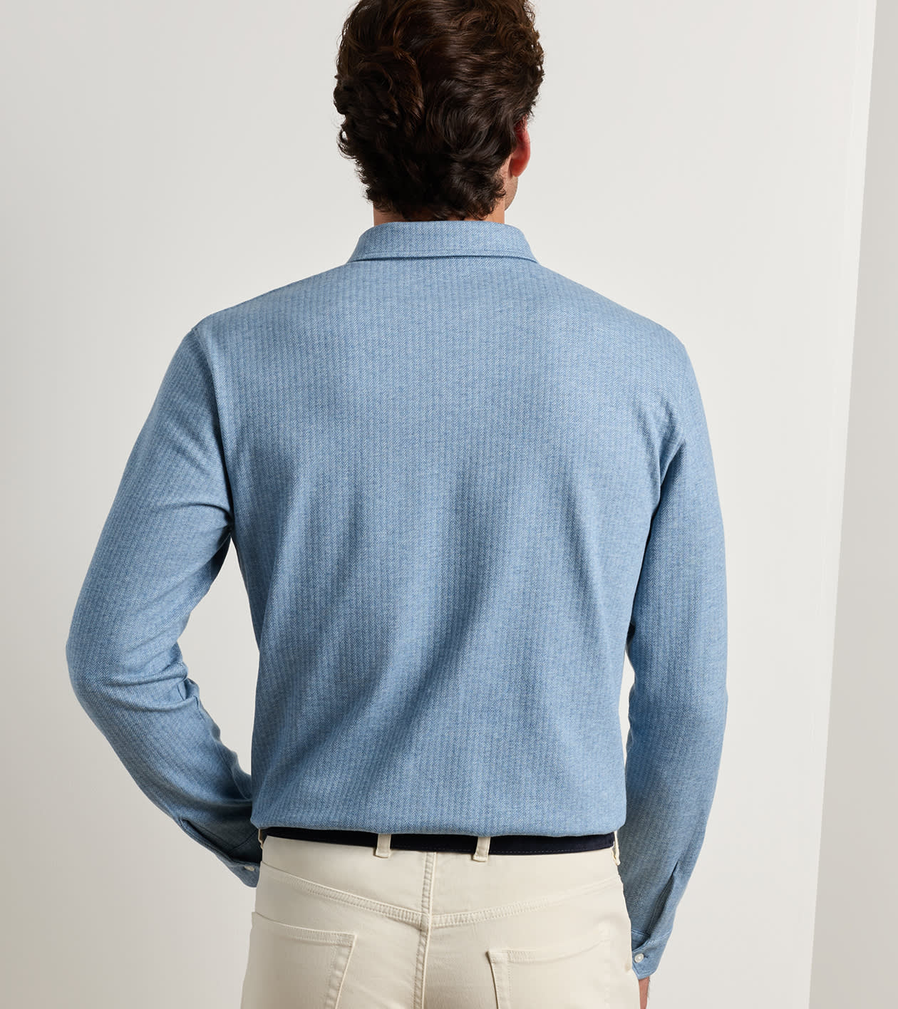 Herringbone Long-Sleeve Polo by Peter Millar - Cottage Blue