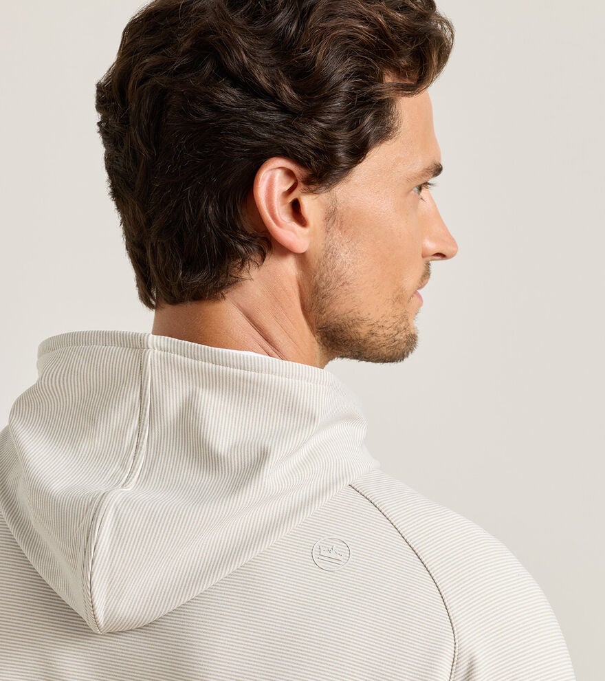 Pine Sugar Stripe Performance Hoodie by Peter Millar - Biscuit