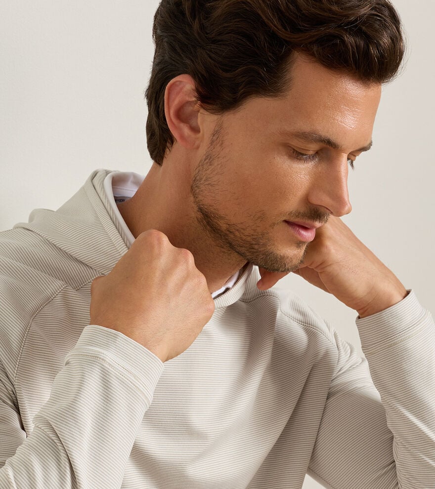 Pine Sugar Stripe Performance Hoodie by Peter Millar - Biscuit