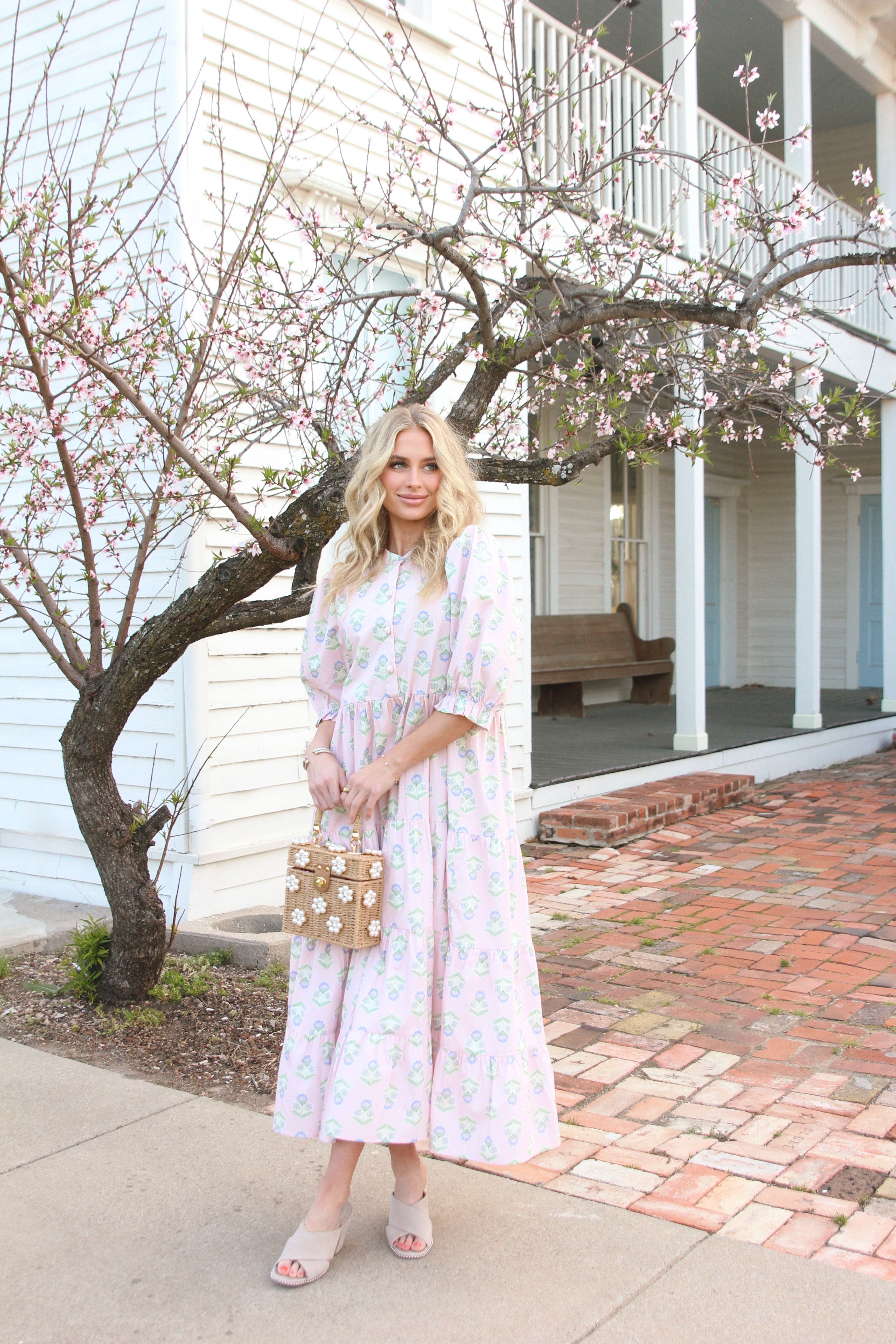 French Floral Tier Maxi Dress - Pink