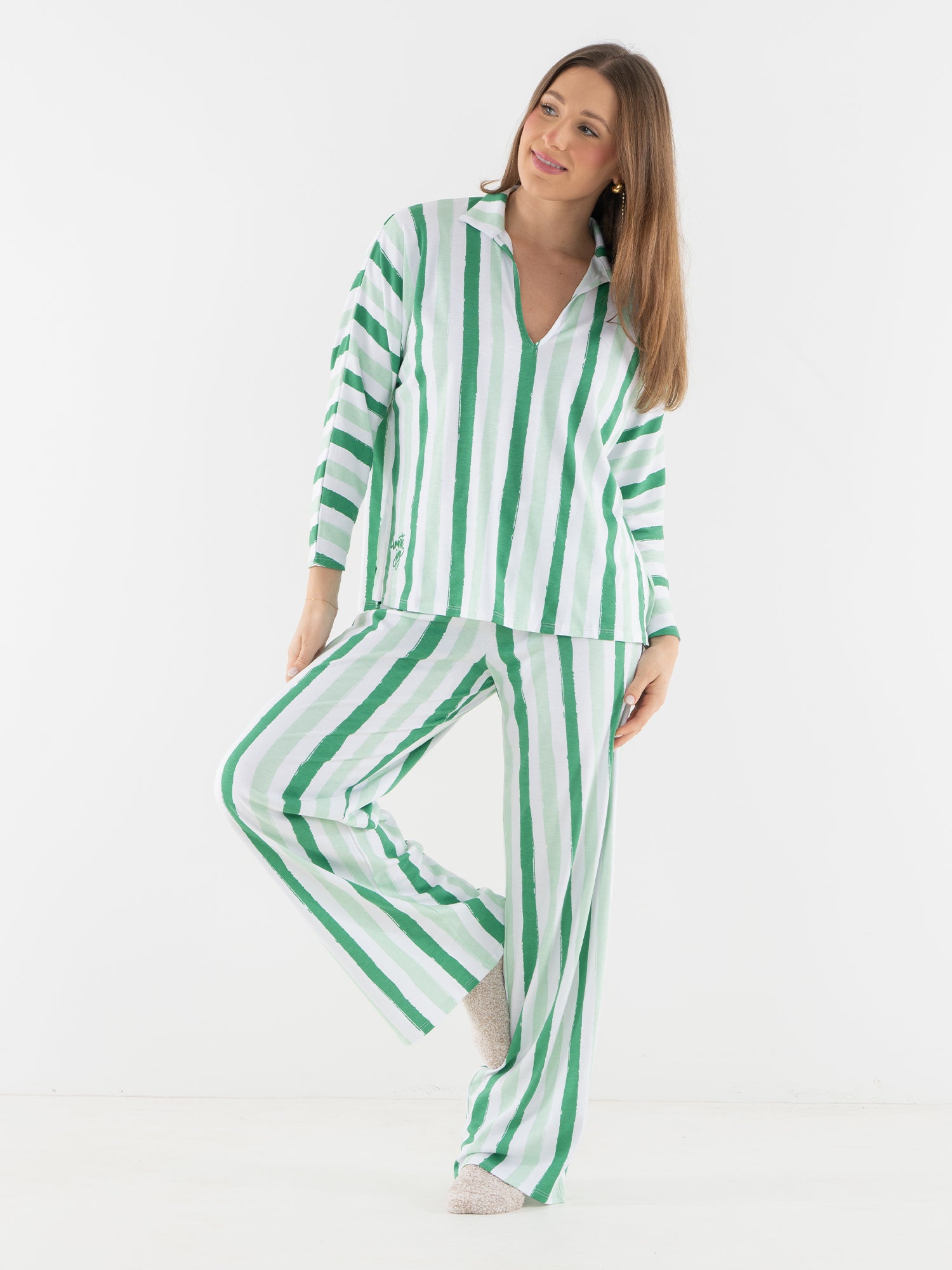 Pajama Pant Set - Mist Green Stripe