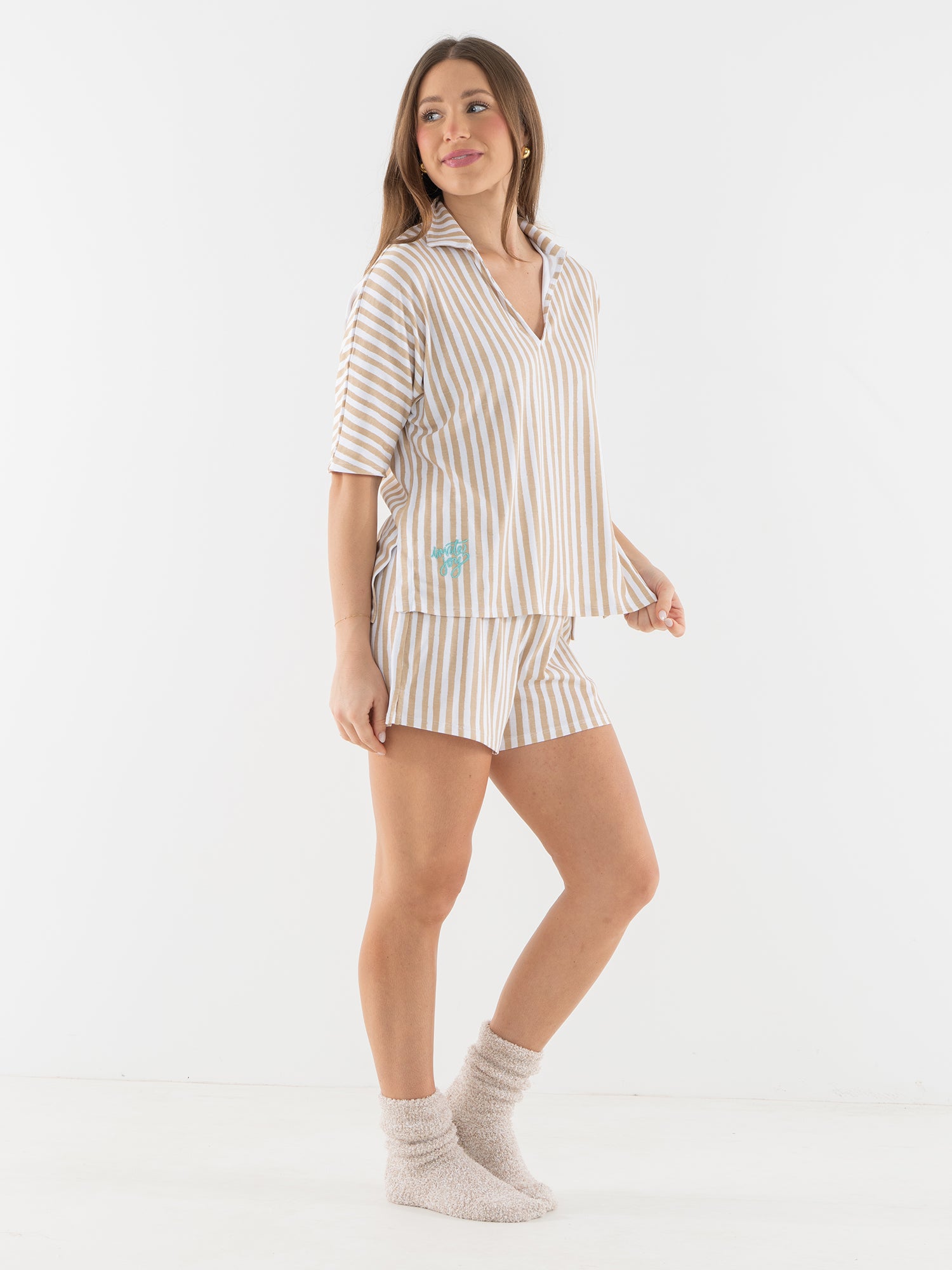 Pajama Short Set - Sand Stripe