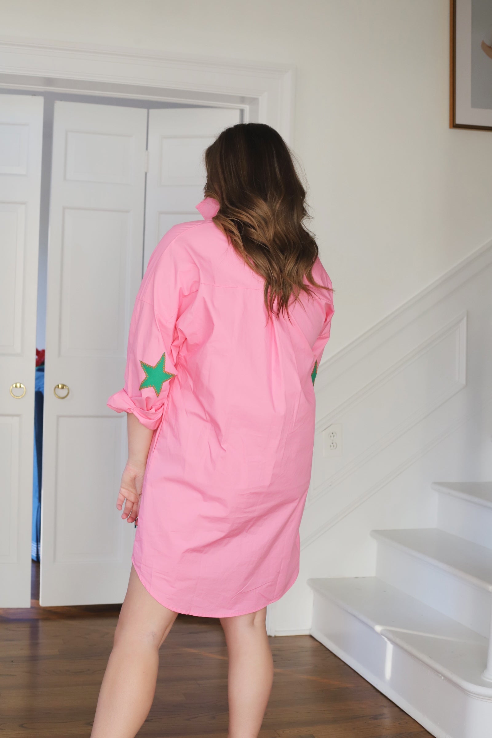 Preppy Star Dress - Pink w/Green Star