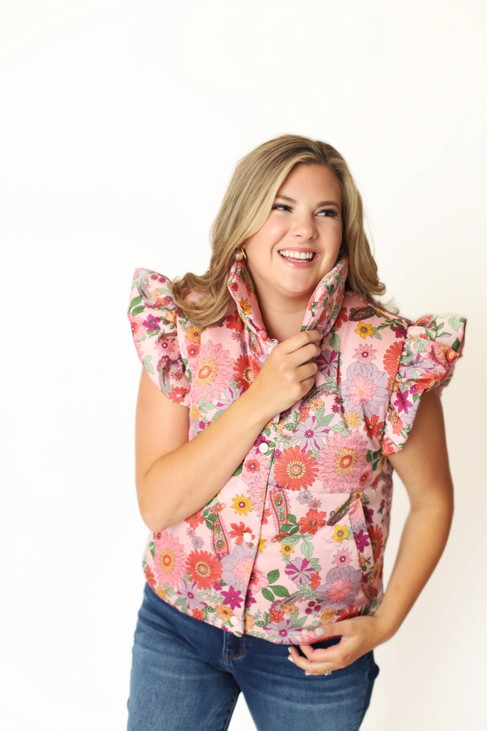 The Garden Party Vest -Pink Floral