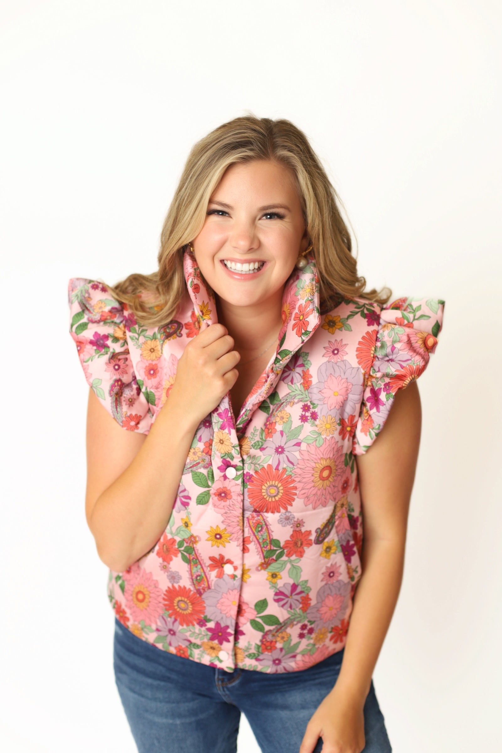 The Garden Party Vest -Pink Floral