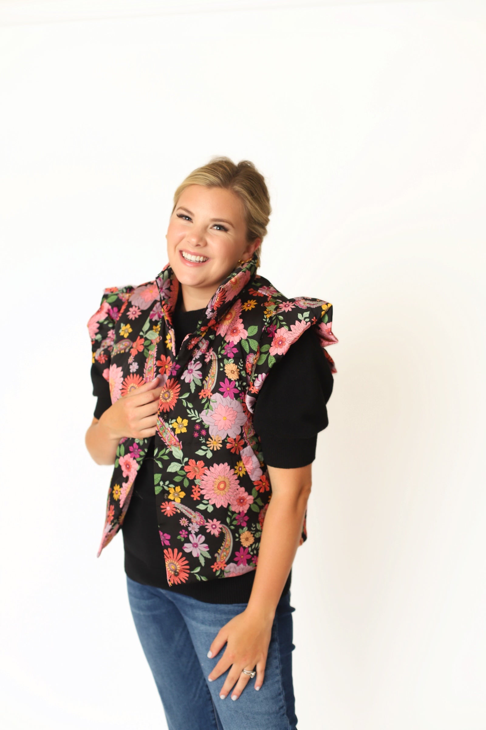 The Garden Party Vest - Black Floral