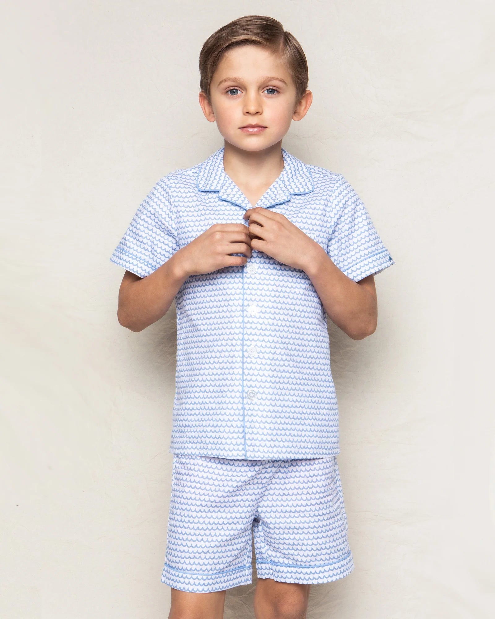 Kid's Twill Pajama Short Set- Light Blue Gingham