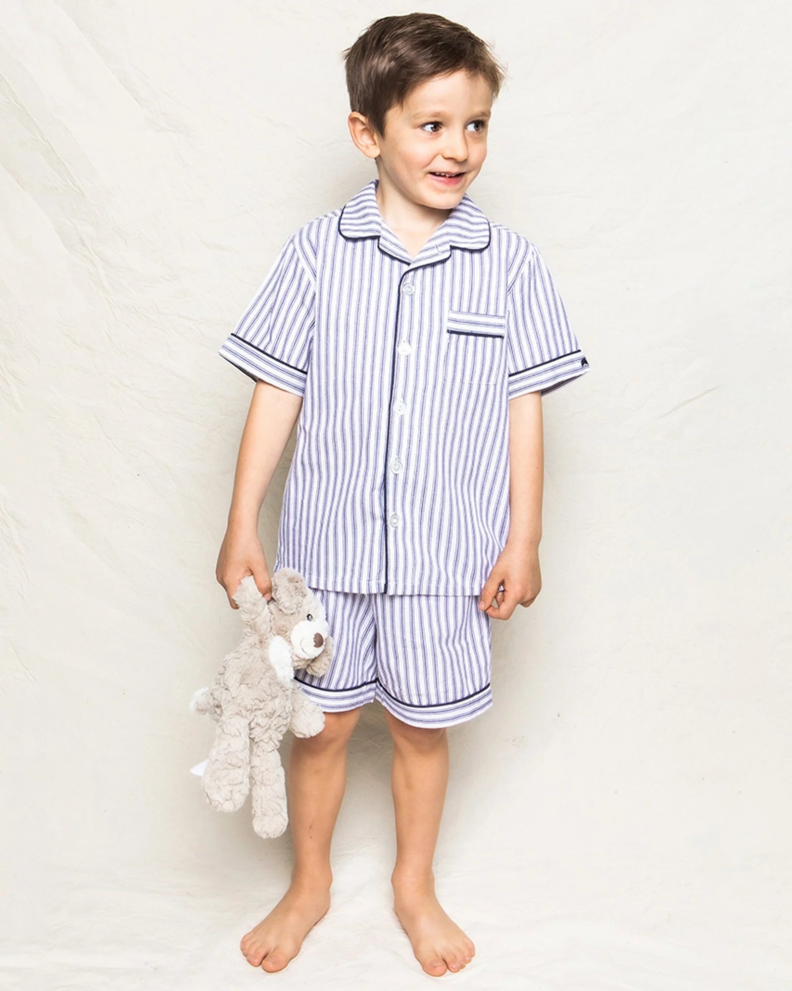 Kid's Twill Pajama Short Set- Navy French Ticking