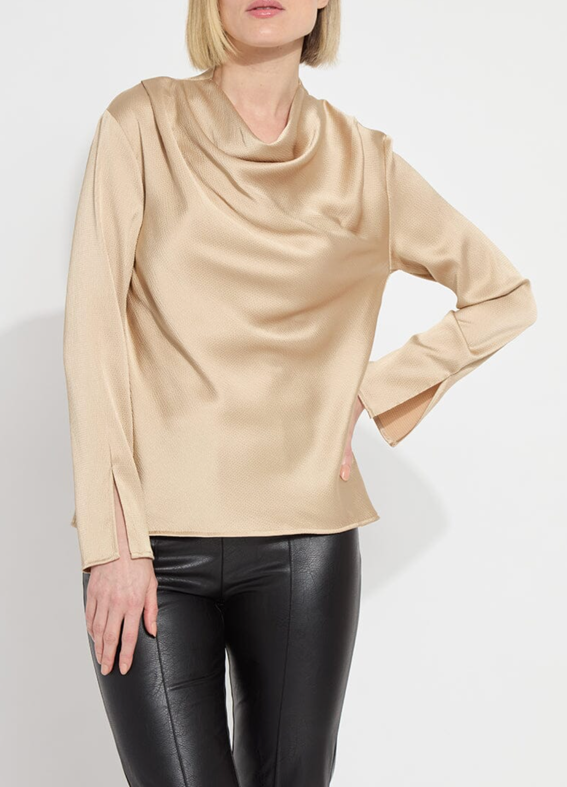 High Cowl Neck Blouse - Light Nutshell