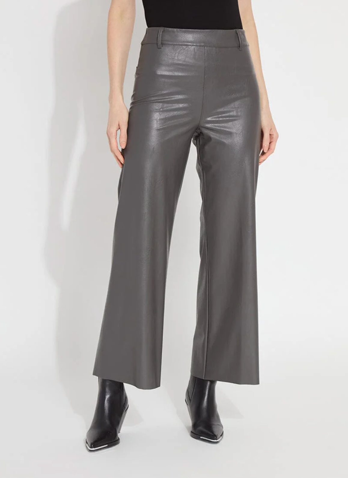 Hi Waist Vegan Leather Wide Leg - Gray Ash