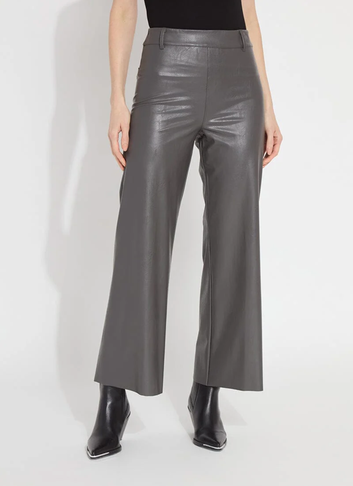 Hi Waist Vegan Leather Wide Leg Gray Ash - Main Image