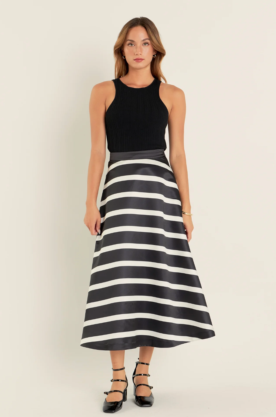 Stripe Full Midi Skirt