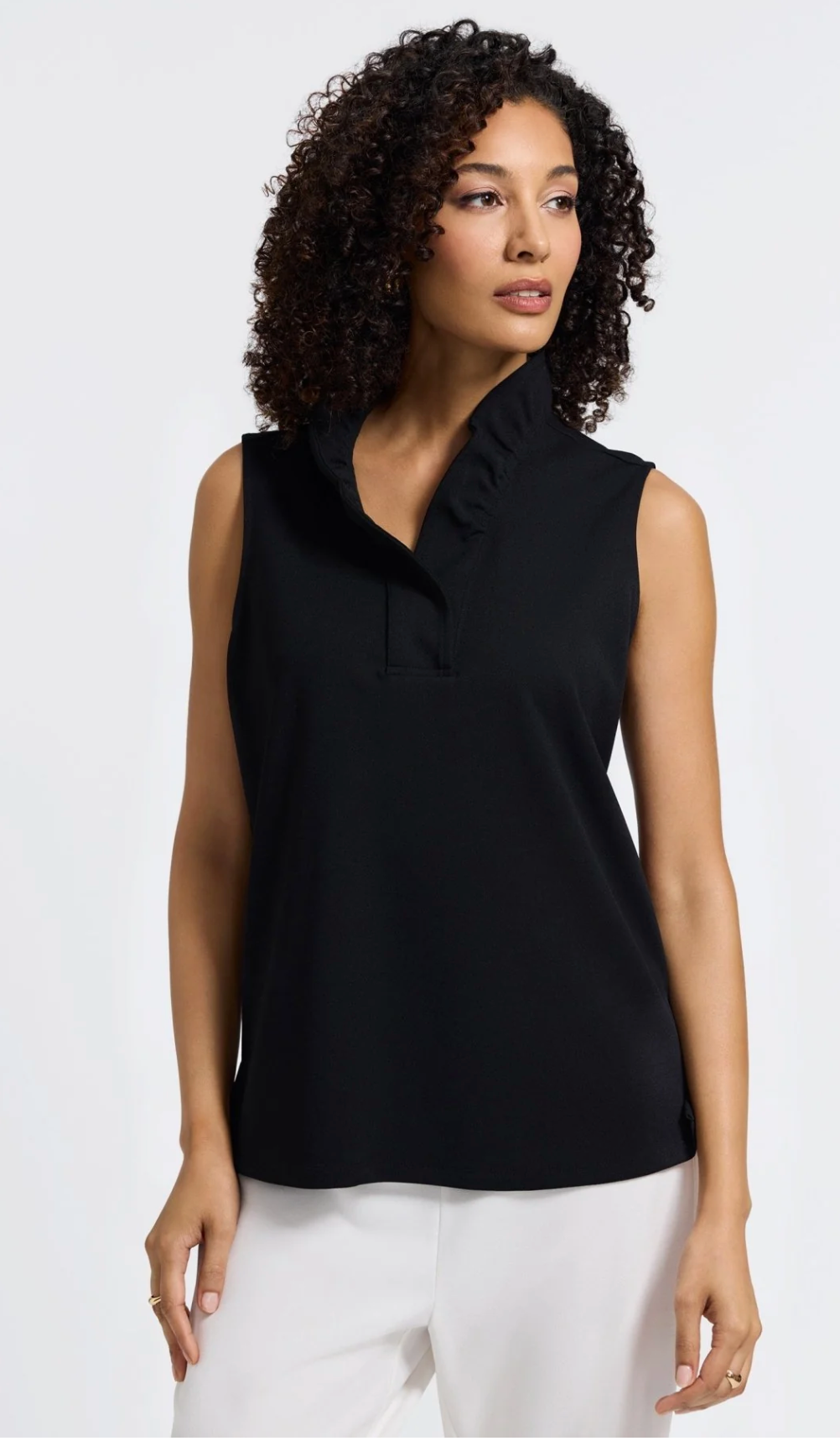 Tammy Knit Crepe Sleeveless Top - Black