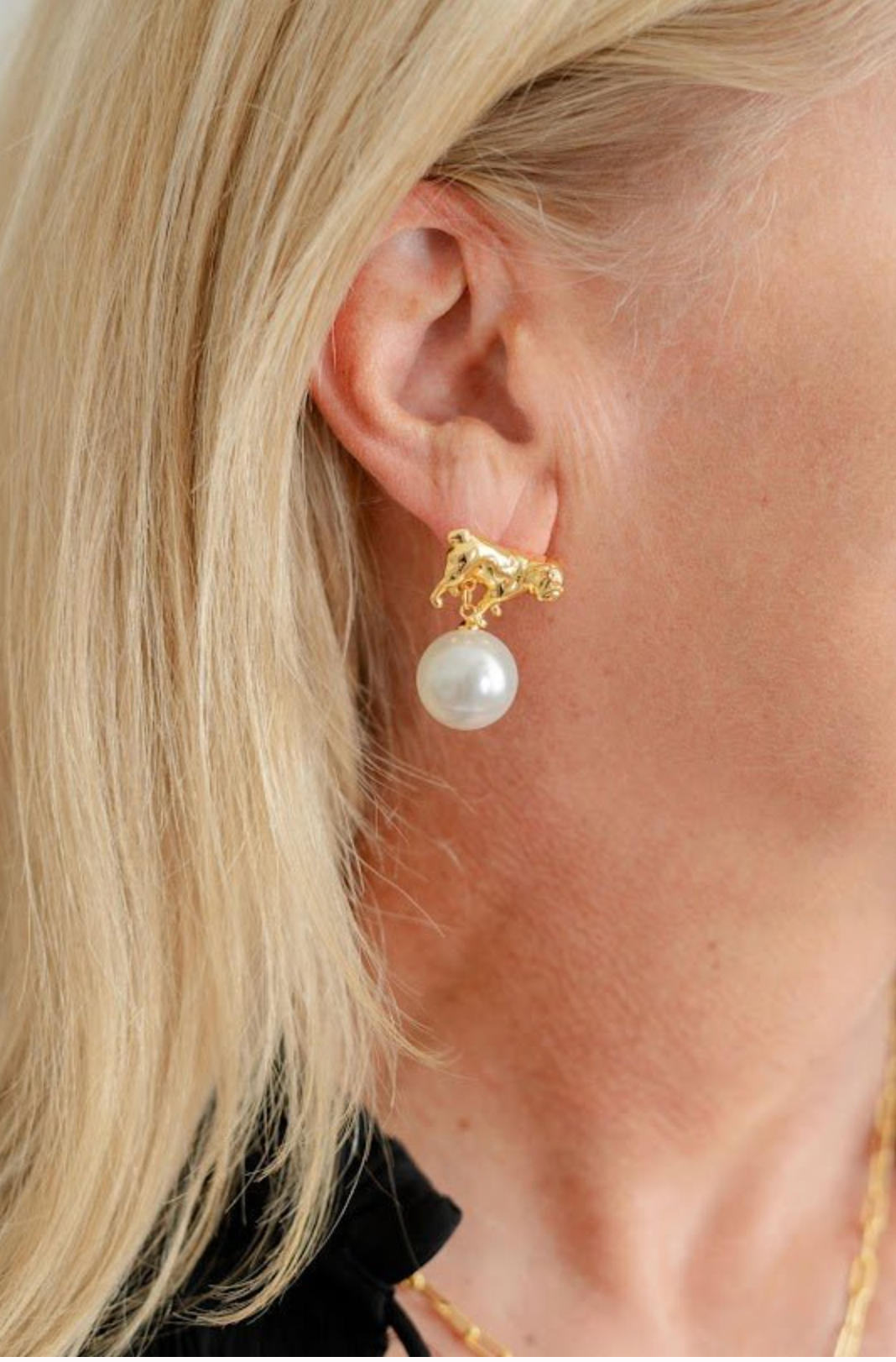 Bulldog Drop Stud Earring - 18k Gold Plated