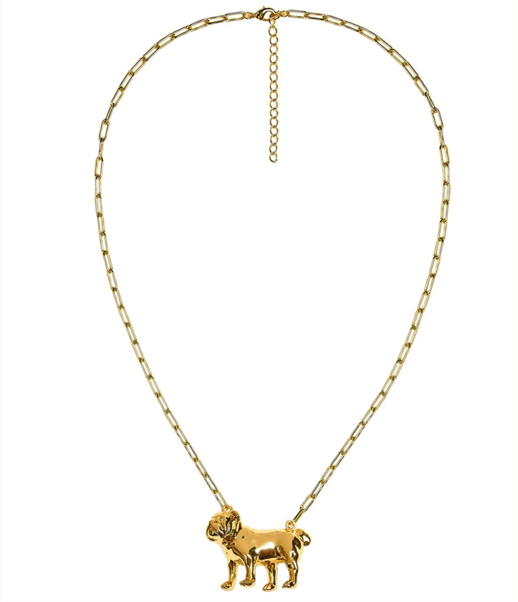 Bulldog - 3D Gold Charm Necklace - 18k Gold Plated - Paperclip Chain