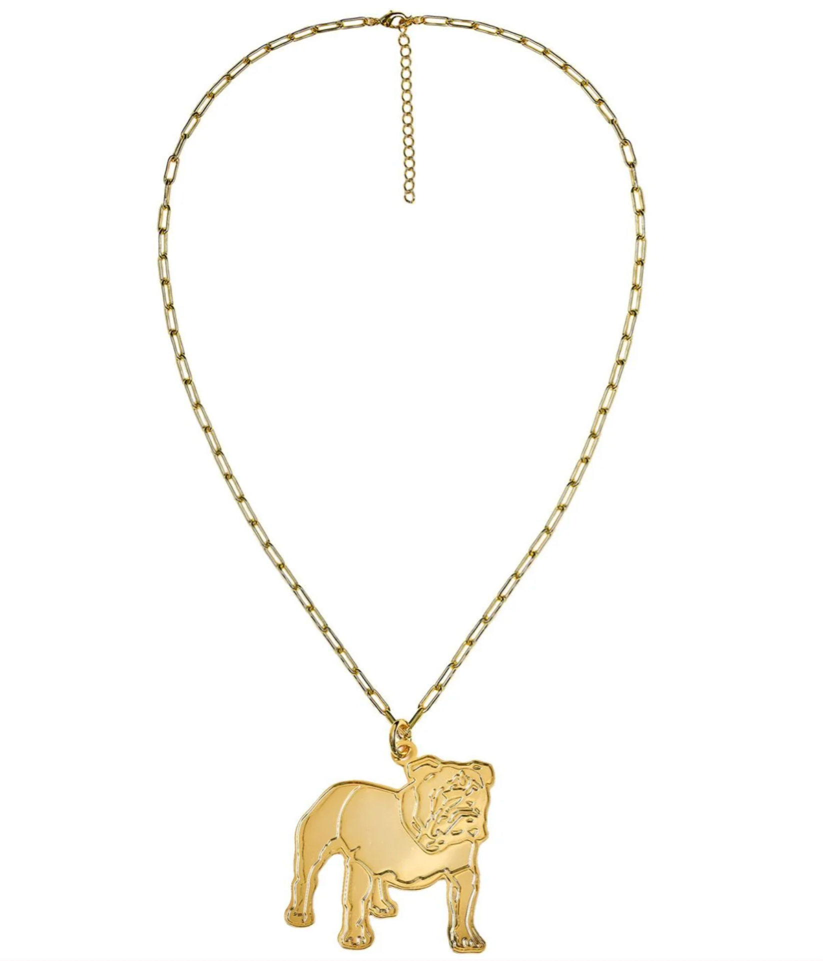 Extra Large Flat Bulldog Charm Necklace - 18k Gold Plated