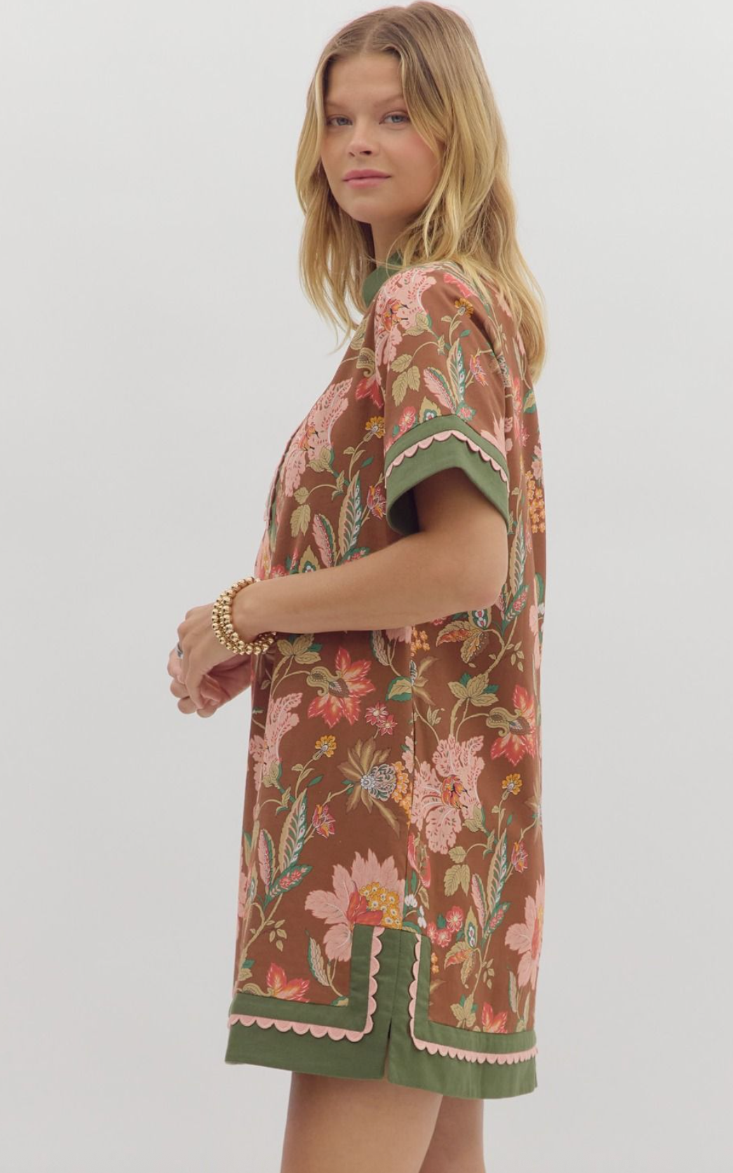 The Caroline Floral Mini Dress - Brown