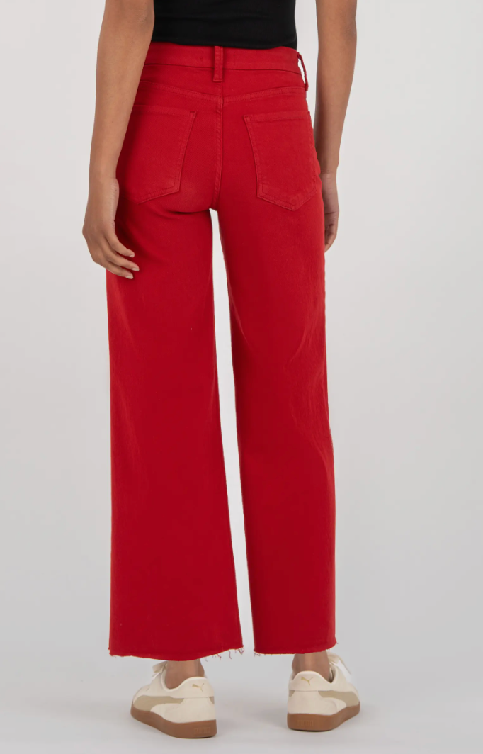 Meg Fab Ab Raw Hem High Waist Ankle Wide Leg - Ruby Red